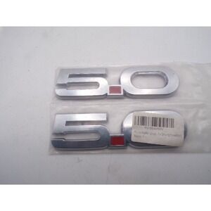 Pair of Chrome 5.0 Mustang Fender Emblems Badges with Red Dot Accent